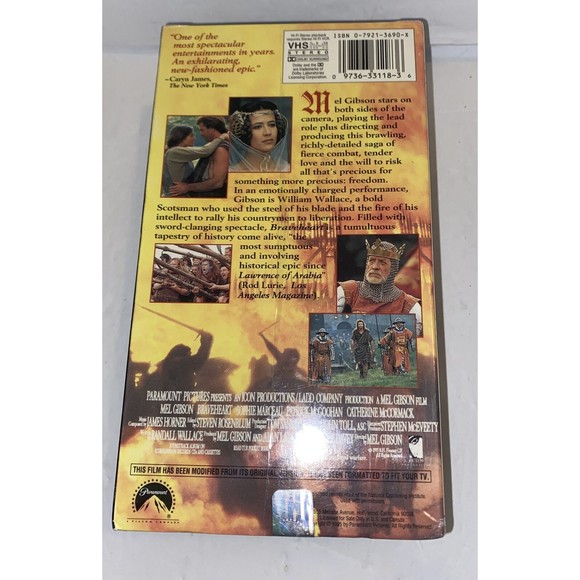 Sealed VHS 1995 Braveheart Movie Mel Gibson William Wallace Academy Award Winner - Picture 4 of 6